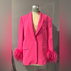 Zara Pink Feather-Trimmed Women's Blazer Medium